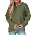 thumbnail image 1 of Womens Crewneck Pullover Sweater Long Sleeve Knit Side Slit 2025 Fall Winter Sweater Tops Green S, 1 of 5