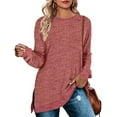 thumbnail image 1 of Womens Crewneck Pullovers Crewneck Long Sleeve Loose Fit Tops Color Block Ribbed Side Split Tunic Tops Casual Blouses Loose Fit Sweaters, 1 of 5