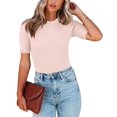 thumbnail image 1 of Womens Crewneck Short Sleeve Sweaters Tops Ribbed Pullover Sweater Blouse Soft Slim Fit Knit Sweater, 1 of 5