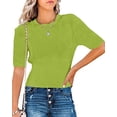 thumbnail image 1 of Womens Crewneck Short Sleeve Sweaters Tops Ribbed Pullover Sweater Blouse Soft Slim Fit Knit Sweater, 1 of 4