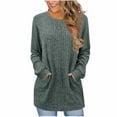 thumbnail image 1 of Womens Crewneck Sweaters Long Sleeve Tunic Shirts with Pockets Fall Winter Knit Pullover Blouse Green M, 1 of 5