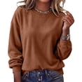 thumbnail image 1 of Womens Crewneck Sweatshirt Casual Long Sleeve Fleece Pullover Tops Crew Neck, Ribbed Design, Drop Shoulder, Workout, Loose Fit, Fall Winter, Daily Wear Brown 2XL, 1 of 5