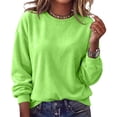 thumbnail image 1 of Womens Crewneck Sweatshirt Casual Long Sleeve Fleece Pullover Tops Crew Neck, Ribbed Design, Drop Shoulder, Workout, Loose Fit, Fall Winter, Daily Wear Fluorescent Green 3XL, 1 of 5