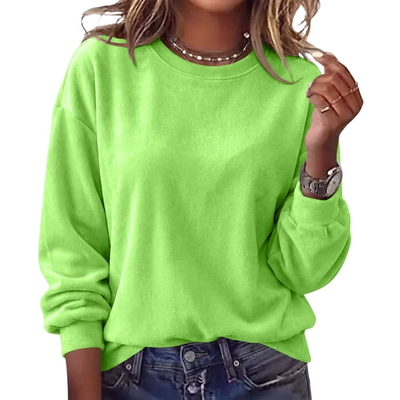 Womens Crewneck Sweatshirt Casual Long Sleeve Fleece Pullover Tops Crew Neck, Ribbed Design, Drop Shoulder, Workout, Loose Fit, Fall Winter, Daily Wear Fluorescent Green 3XL