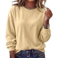thumbnail image 1 of Womens Crewneck Sweatshirt Casual Long Sleeve Fleece Pullover Tops Crew Neck, Ribbed Design, Drop Shoulder, Workout, Loose Fit, Fall Winter, Daily Wear Khaki S, 1 of 5