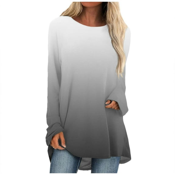 Womens Crewneck Sweatshirt Casual Loose Fitting Tops Gradient Long Sleeve T Shirt