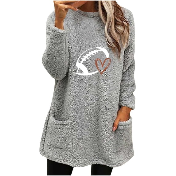 Womens Crewneck Sweatshirt Clearance Tops for Women Under$5 Round Neck Winter Print Pocket Warm Long Sleeve Sweatshirt