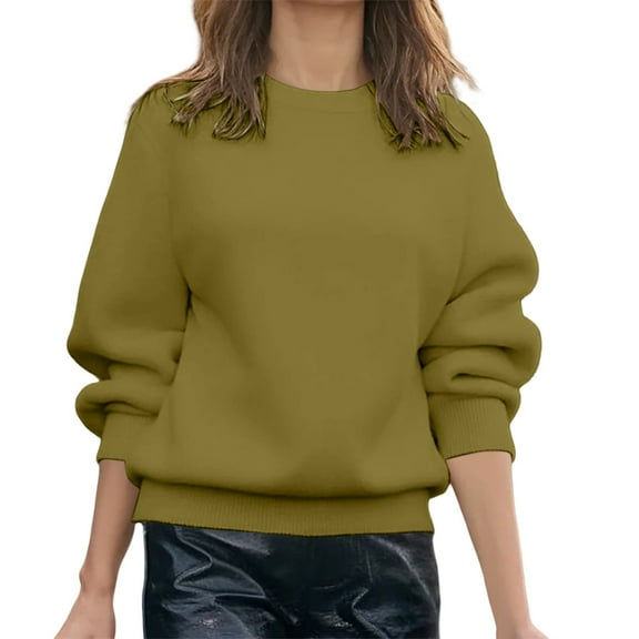 Womens Crewneck Sweatshirt, Comdrip Fall Sweaters for Women 2025 Long Sleeve Crewneck Ribbed Knit Pullover Sweater Loose Fit Basic Jumper Tops Hoodies for Women Pullover Light Green XL