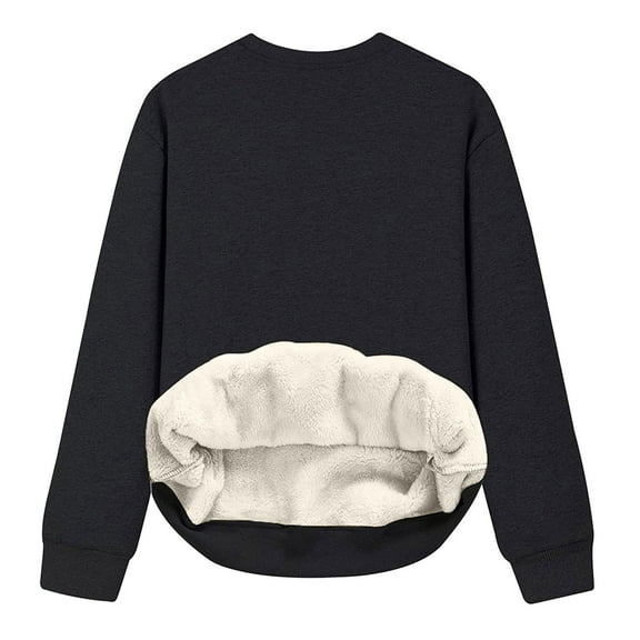 Womens Crewneck Sweatshirt Fall MIUOWANP Fashion Women Casual Warm Round Neck Long Sleeve Loose T-shirt Blouse Pullover Tops M Black