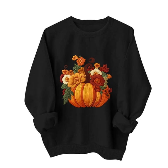 Womens Crewneck Sweatshirt Halloween Printed Long Sleeved Round Neck Pullover Fashionable Casual Hoodless Sweatshirt Top