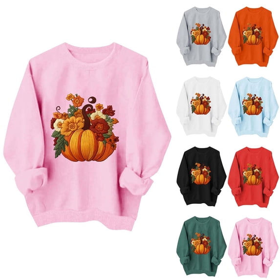 Womens Crewneck Sweatshirt Halloween Printed Long Sleeved Round Neck Pullover Fashionable Casual Hoodless Sweatshirt Top