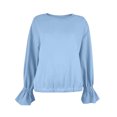 thumbnail image 1 of Womens Crewneck Sweatshirt Long Sleeve Ruched Ruffle Cuff Cropped Pullover Loose Fit Casual Fashion Sweatshirt, 1 of 7