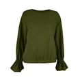 thumbnail image 1 of Womens Crewneck Sweatshirt Long Sleeve Ruched Ruffle Cuff Cropped Pullover Loose Fit Casual Fashion Sweatshirt, 1 of 7