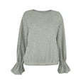 thumbnail image 1 of Womens Crewneck Sweatshirt Long Sleeve Ruched Ruffle Cuff Cropped Pullover Loose Fit Casual Fashion Sweatshirt, 1 of 7