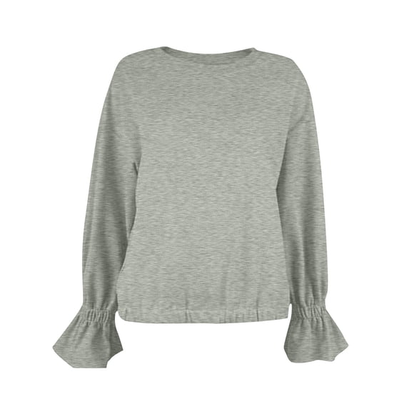 Womens Crewneck Sweatshirt Long Sleeve Ruched Ruffle Cuff Cropped Pullover Loose Fit Casual Fashion Sweatshirt