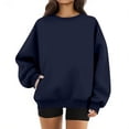 thumbnail image 1 of Womens Crewneck Sweatshirt Oversized Cute Fleece Soft Plain Lightweight Pullover Trendy Comfy Tops with Pockets Navy L, 1 of 5
