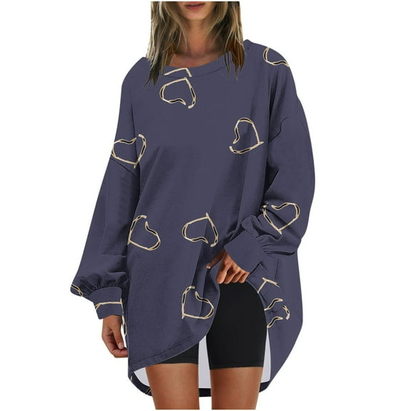 Womens Crewneck Sweatshirt Oversized MIUOWANP Womens Oversized Crewneck Sweatshirt Printed Long Sleeve Tunic Tops L Navy