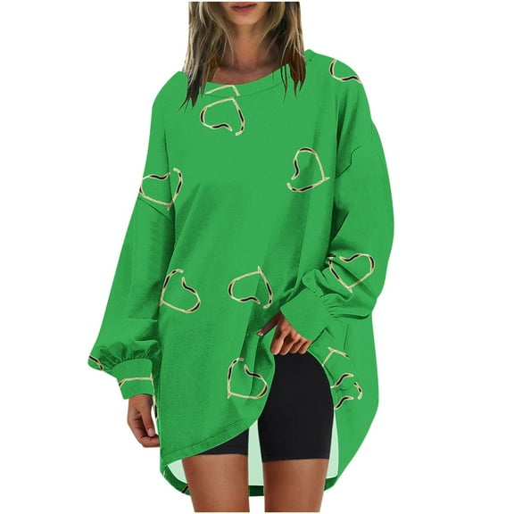 Womens Crewneck Sweatshirt Oversized MIUOWANP Womens Oversized Crewneck Sweatshirt Printed Long Sleeve Tunic Tops S Green