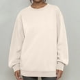 thumbnail image 1 of Womens Crewneck Sweatshirts Casual Long Sleeve Loose Pullover Soft Solid Fall Winter Tops Beige S, 1 of 5