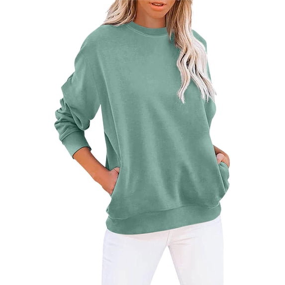 Womens Crewneck Sweatshirts Fall Fashion Oversized Boxy Sweater Fleece Pullover Casual Winter Clothes Plain Solid Tops