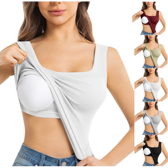 Womens Crewneck Tank Top Built in Bra Solid Color Sleeveless Going Out Shirts Summer Casual Basic Comfortable Tanks Gray,Size XL
