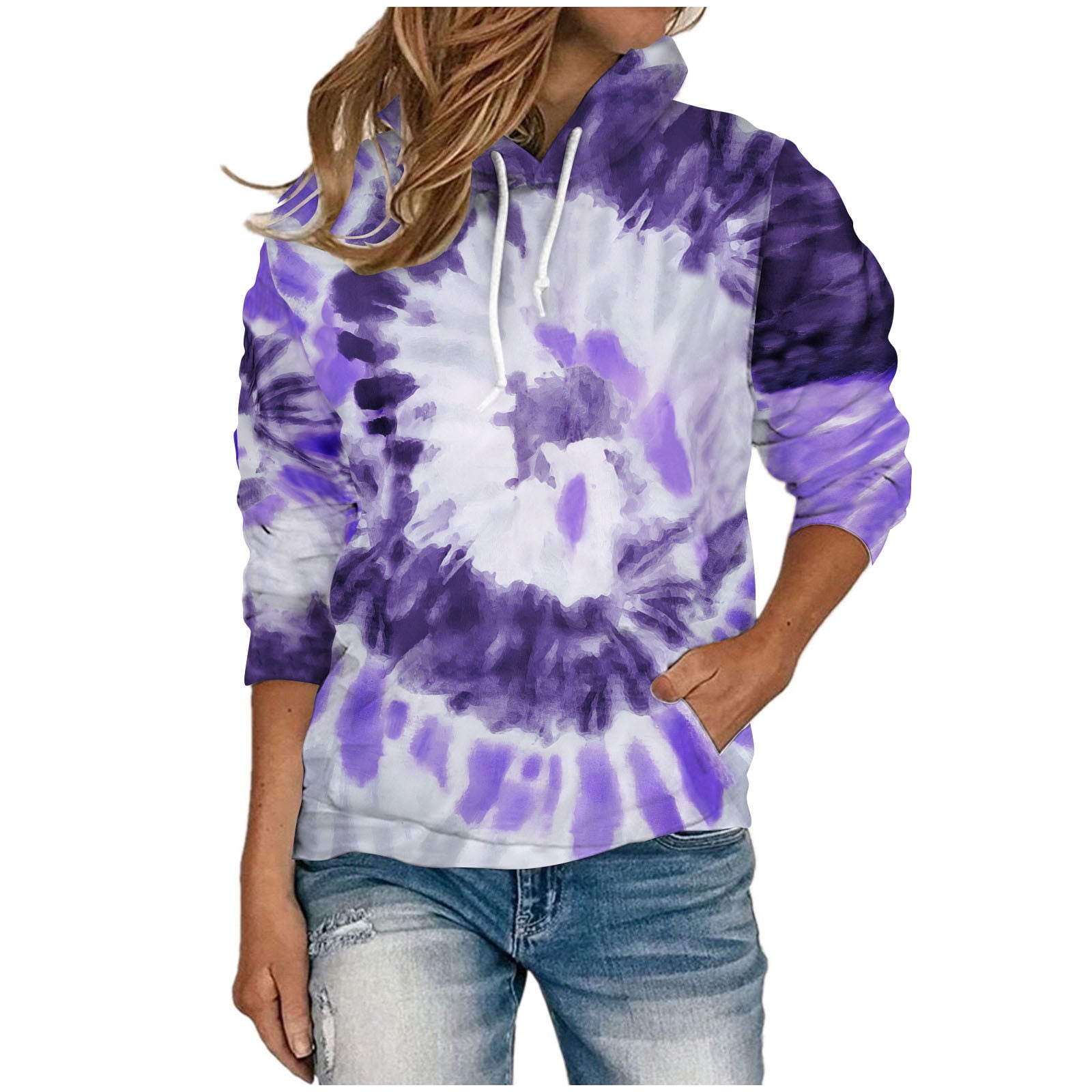 Trendy Sweatshirts Hooded Sweatshirt Women Plus Size Tie Dye Printed Gradient Pullover Long Sleeve Sweatshirt Top Dark Blue S Walmart