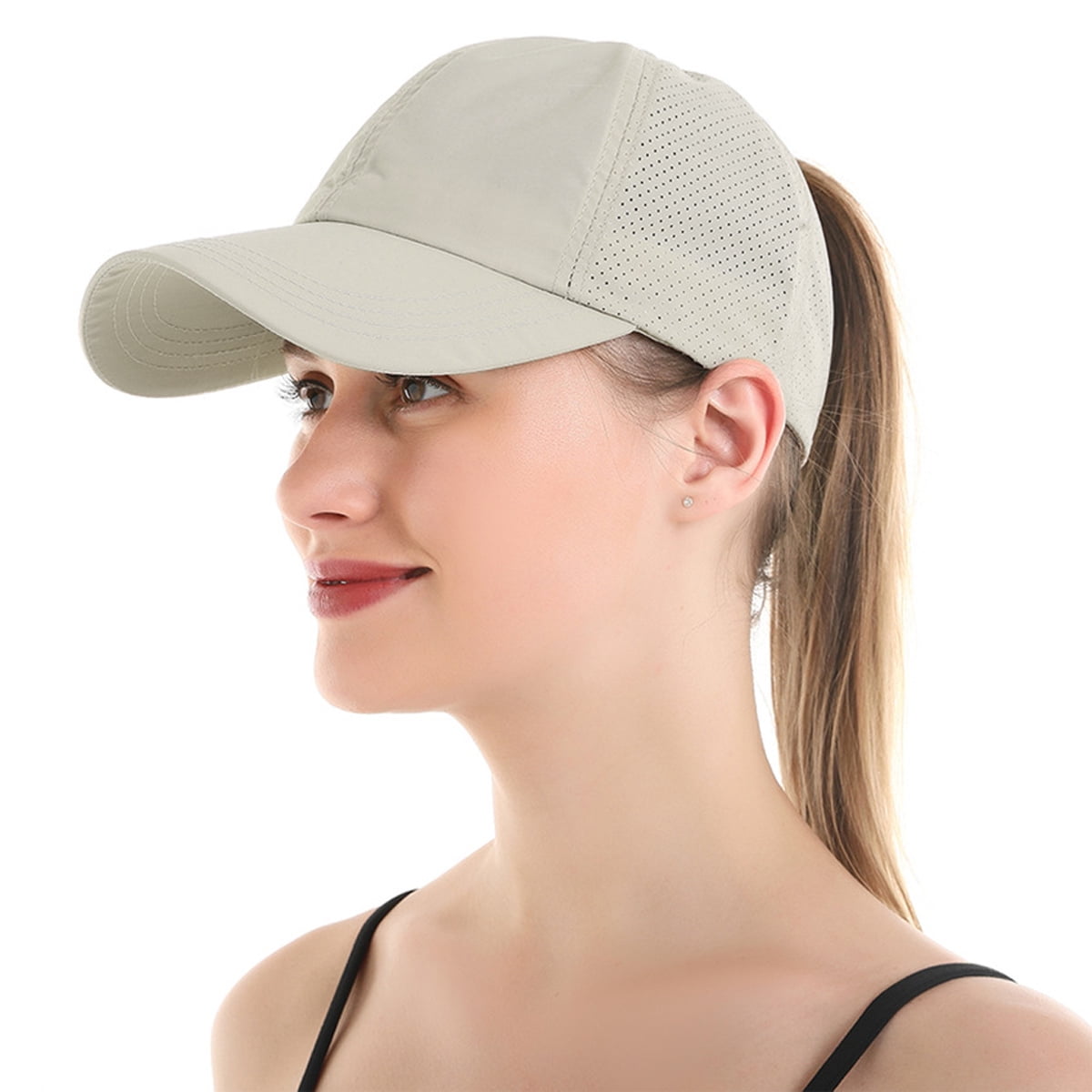Womens Criss Cross Baseball Cap Adjustable High Messy Bun Ponycap Quick