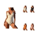 thumbnail image 1 of Womens Criss Cross One Piece Swimsuit with V-Neck, Contrast Binding, Ribbed Fabric, High Cut Leg, 1 of 6