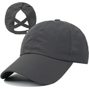 Womens Criss Cross Ponytail Baseball Cap Adjustable High Messy Bun Ponycap Quick Drying Hat