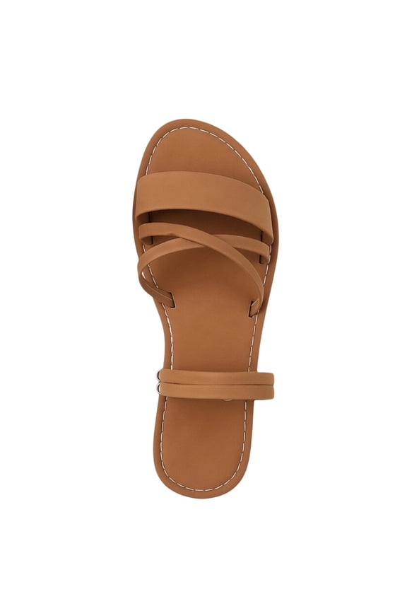 Womens Criss Cross Strap Flat Sandals Open Toe Adjustable Buckle Slip On Shoes Non Slip Rubber Sole Casual Summer Beach Footwear,Brown,38