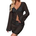 thumbnail image 1 of Womens Crochet 2 Piece Cover Up V Neck Bell Sleeve Button Cardigan Sheer Mesh Beach Mini Skirt Coverup Set, 1 of 5