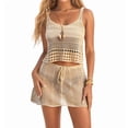 thumbnail image 1 of Womens Crochet 2 Piece Sets Y2k Hollow Out Knitted Tank Top Mini Skirt Set Summer Beach Coverup Outfits Khaki M, 1 of 8