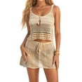 thumbnail image 1 of Womens Crochet 2 Piece Sets Y2k Hollow Out Knitted Tank Top Mini Skirt Set Summer Beach Coverup Outfits Khaki S, 1 of 9