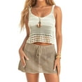 thumbnail image 1 of Womens Crochet 2 Piece Sets Y2k Hollow Out Knitted Tank Top Mini Skirt Set Summer Beach Coverup Outfits S, 1 of 7