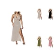 thumbnail image 1 of Womens Crochet Beach Cover Up Dress V-Neck Sleeveless Long Knit Halter Backless Bikini Wrap with Cut-Out, Summer Swimwear Cover Ups, 1 of 7
