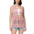 thumbnail image 1 of Womens Crochet Cardigan Sleeveless Floral Lace Boho Trim Open Front Vest, X-Large, Pink, 1 of 6