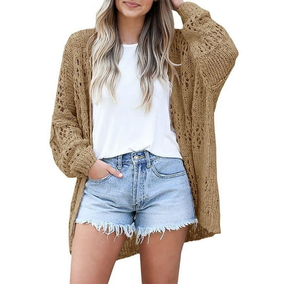 Womens Crochet Cardigan Sweater Boho Style Oversized Open Front Outwear