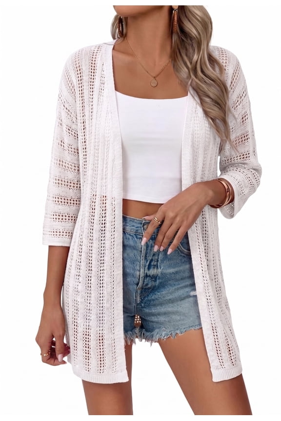 Womens Crochet Cardigan Sweaters for Summer Spring Fall, Lightweight Short Sleeve Oversized Open Front Kimono Boho Knit Beach Cover Up with Swimsuit, Bikini, Bathing suit