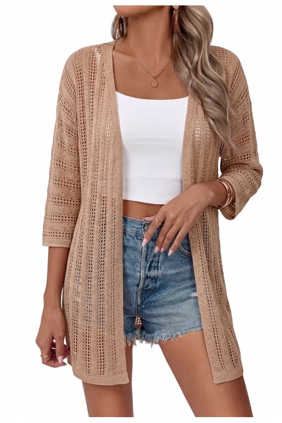 Womens Crochet Cardigan Sweaters for Summer Spring Fall, Lightweight Short Sleeve Oversized Open Front Kimono Boho Knit Beach Cover Up with Swimsuit, Bikini, Bathing suit