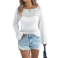 thumbnail image 1 of Womens Crochet Cover Up Long Sleeve Loose Fit Casual Sweater Hollow Out Knit Tops White XL, 1 of 9