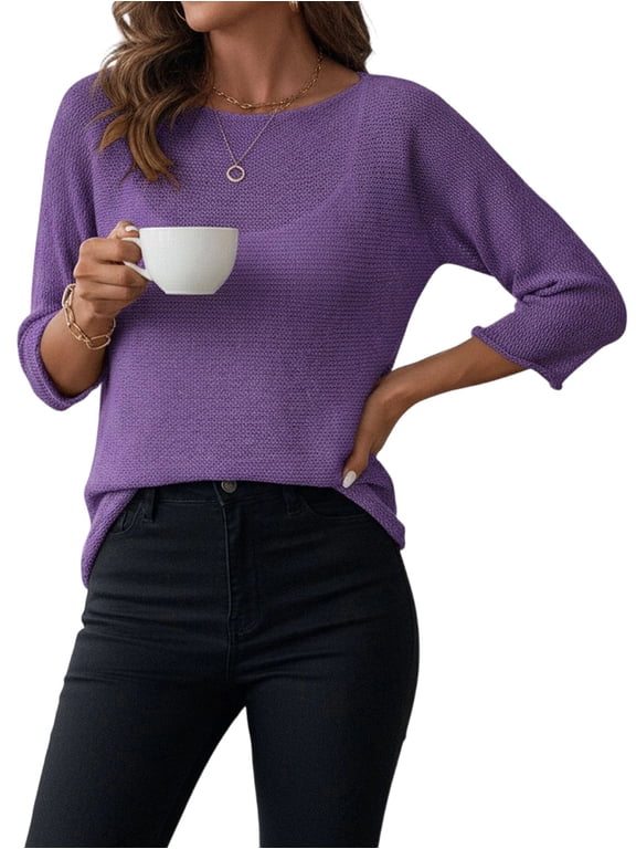 Womens Crochet Cover Ups 3/4 Sleeve Sweater Tops Light-Weight Summer Boho Knit Sheer Top XXXL