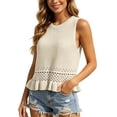 thumbnail image 1 of Womens Crochet Crop Tank Tops Sleeveless Crew Neck Ruffle Summer Boho Knit Sweater Vest Beige Size S, 1 of 6