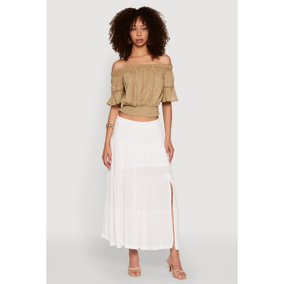 Womens Crochet Detail Off The Shoulder Crop Top