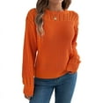 thumbnail image 1 of Womens Crochet Hollow Out Sweater Top Long Sleeve Crew Neck Knit Pullover Fall Casual Winter Shirt Orange Color L, 1 of 7