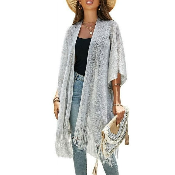 Womens Crochet Kimono Cardigan Up Scarves Wrap Sarongs Half Sleeved Summer-Beachwear Swimsuit Cover-up