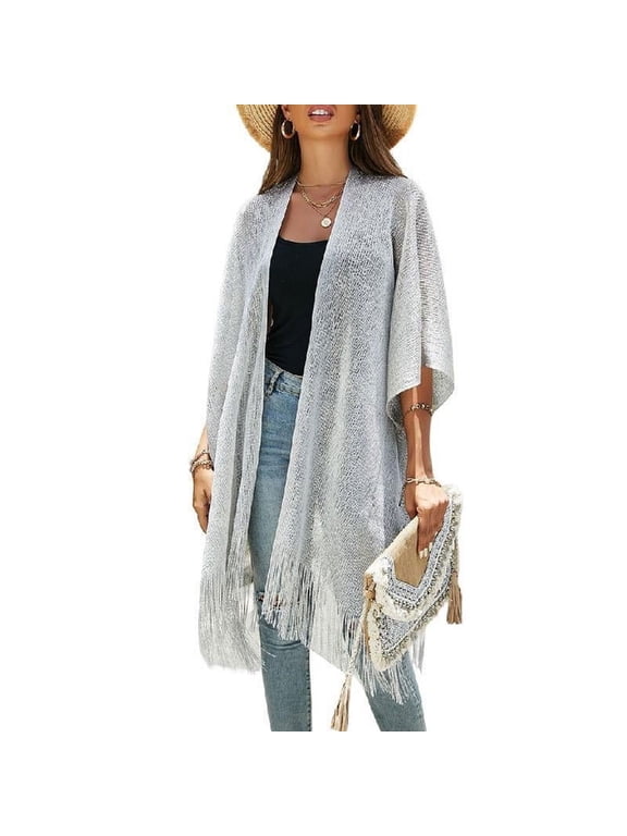 Womens Crochet Kimono Cardigan Up Scarves Wrap Sarongs Half Sleeved Summer-Beachwear Swimsuit Cover-up