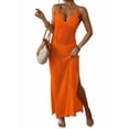 thumbnail image 1 of Womens Crochet Knit Sheer Summer Backless V Neck Side Slit Bathing Suit Cover Up Midi Dress Orange One Size, 1 of 6