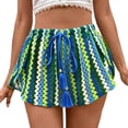 thumbnail image 1 of Womens Crochet Knit Striped Shorts Drawstring High Waisted Hollow Out Boho Summer Beach Shorts Green L, 1 of 5