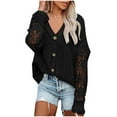 thumbnail image 1 of Womens Crochet Lace V Neck Long Sleeve Knit Sweaters Lightweight Hollow Out Cable Knit Cardigan Sweaters Tops, 1 of 5