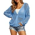 thumbnail image 1 of Womens Crochet Lightweight Zip Up Hooded Beach Cover Up Long Sleeve Hollow Out Knit Mesh Cardigan Soft Breathable Loose Fit Swimsuit Coverup Resort Wear Casual Vacation Outfit, 1 of 8